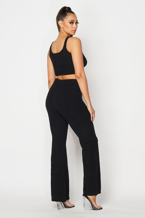 2 Pc. Lounge Pants Set With Crop Tank - Black - SohoGirl.com